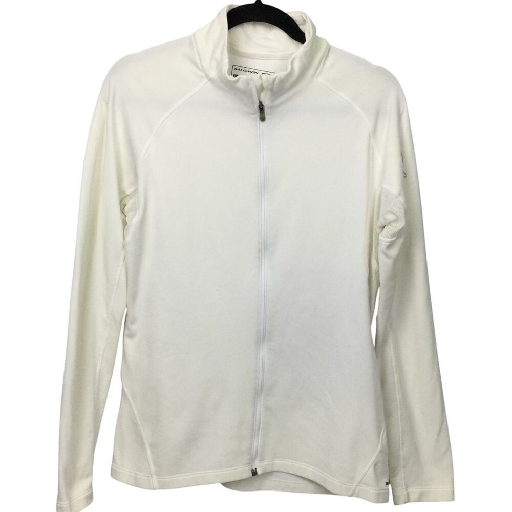 Salomon Activewear Full Zip Fleece Mock Collar Cream Long Sleeve Jacket Girls L